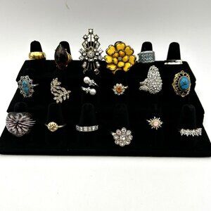 Lot of 18 Vintage Costume Rings– 18K HGE NRT Statement Frog Rhinestones